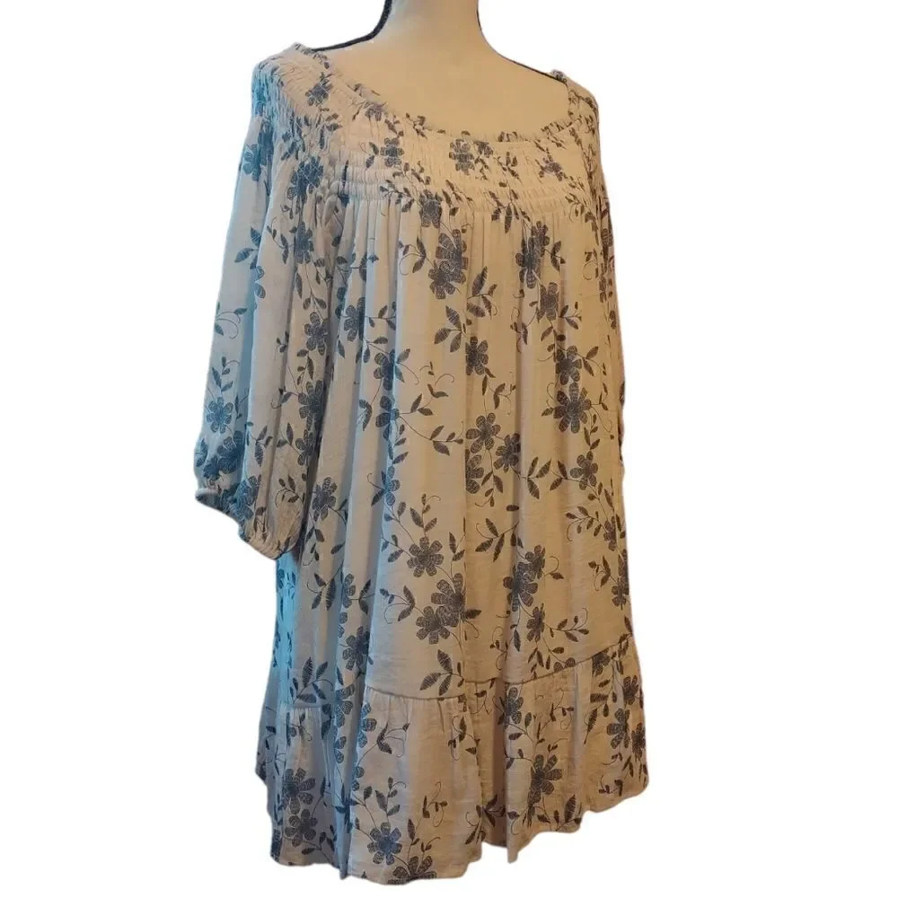 BaeVely smocked floral babydoll off the shoulder dress tunic size M